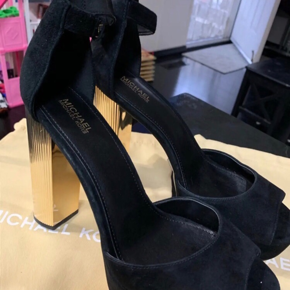 Michael Kors Blue Platform Gold Chunk Heels cute!!